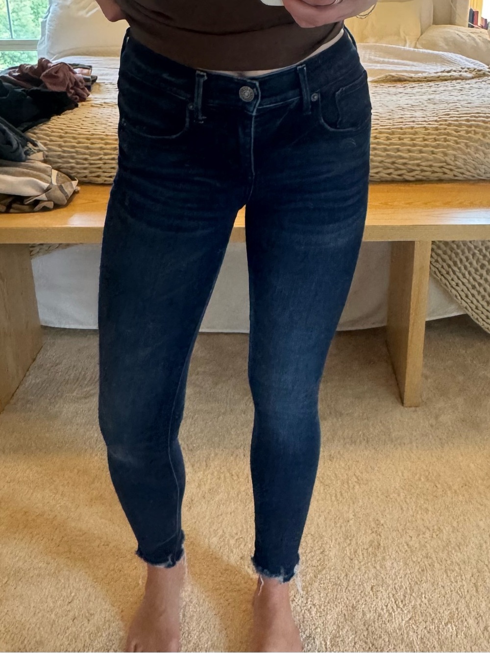 Express Dark Wash Ankle Legging Jeans with Raw Hem, Stretch+, Like New
